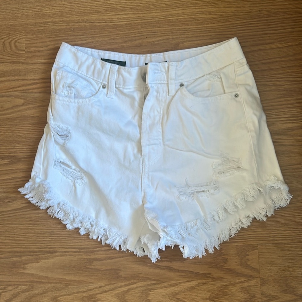 White Hi-Rise distressed denim shorts